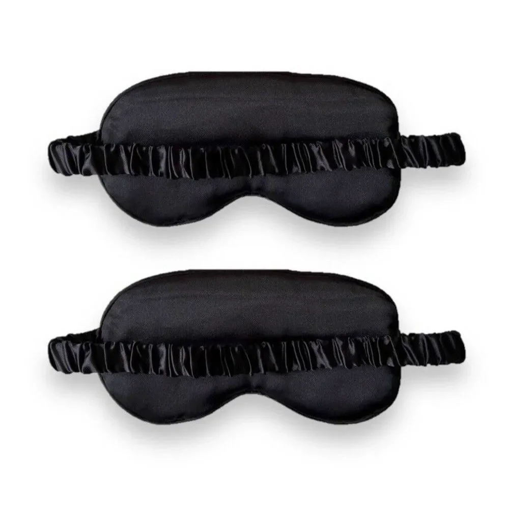 Set Of 2 Black Sleep Masks Night Cover Eye Sleeping Silk Satin Unisex